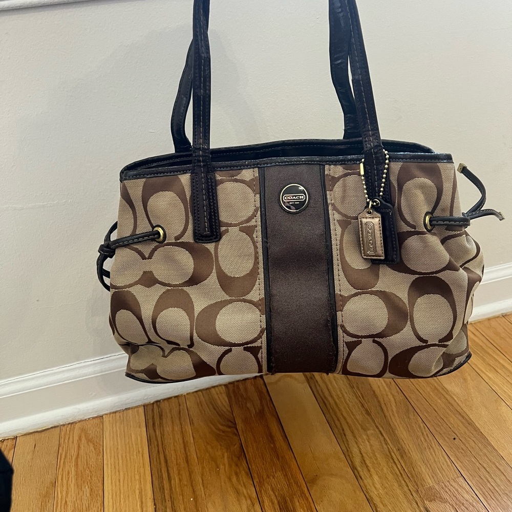 Coach Brown Signature Canvas Shoulder Tote